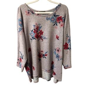 Mandy Evans Floral Print Top Womens 2X Plus Size 3/4 Sleeve Soft